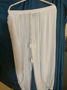 White Lightweight Drawstring Harem Pants